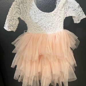 White Lace and Peach Tulle Dress